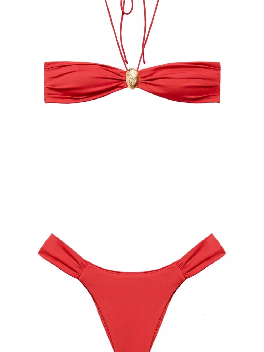 Zara Red Bandeau Bikini Set with Gold Accent
